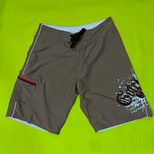 Y2K Gotcha Board Shorts Mens Size 34 Swim Trunks Beach Surf Gray Graphic